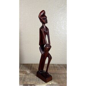 Hand Carved Wooden Drummer Haiti  Red Tone Wood 1960s Home Decor 11”